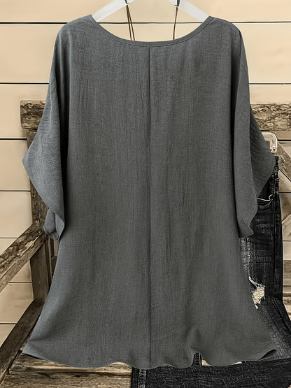 [Women'S Batwing Shirt] 2pcs, Women'S Casual Vacation Solid Color Round Neck Batwing Sleeve Shirt - No Additions Included
