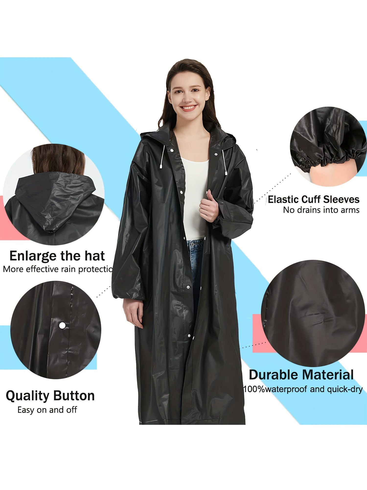 4pcs Reusable Adults Rain Ponchos Portable Raincoats For Women Men With Hood For - product view 11