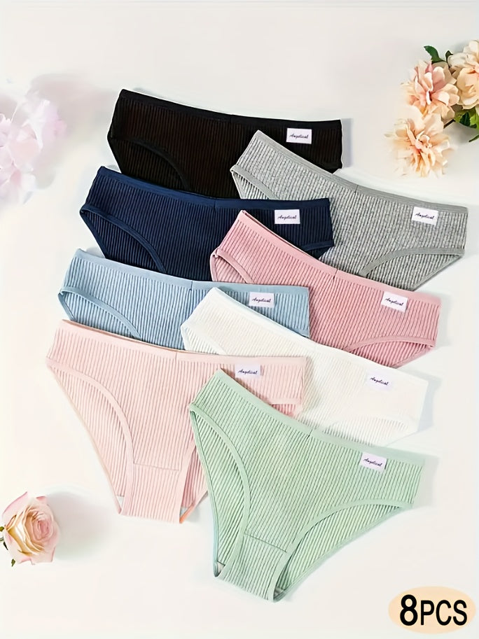 8pcs Women'S Soft Everyday Underwear - Non-Transparent Full Coverage Mid-Rise Briefs, Seamless & Breathable Boxer Briefs with Minimalist Elegant Design, Multi-Color Options (Navy, Pink, Light, Grey, Dark Brown) - Daily Essentials for Everyday & Spec