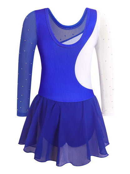 Ballet Tutu Outfit for Girls Featuring Long Sleeves, Mesh Details, a Sparkling Skirt, And a Flared Design, Perfect for Dance Performances And Gymnastics, Made from Stretchy Material, Ideal for Ballet Students