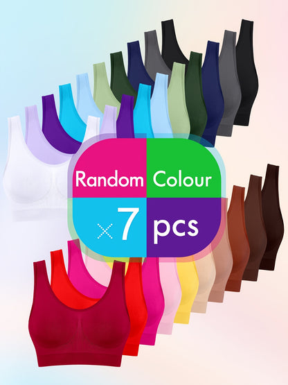 7pcs Set Of Random Color Seamless Women's Underwear, Single-layer Gathering Bra, Women's Sports Running Yoga Vest Underwear