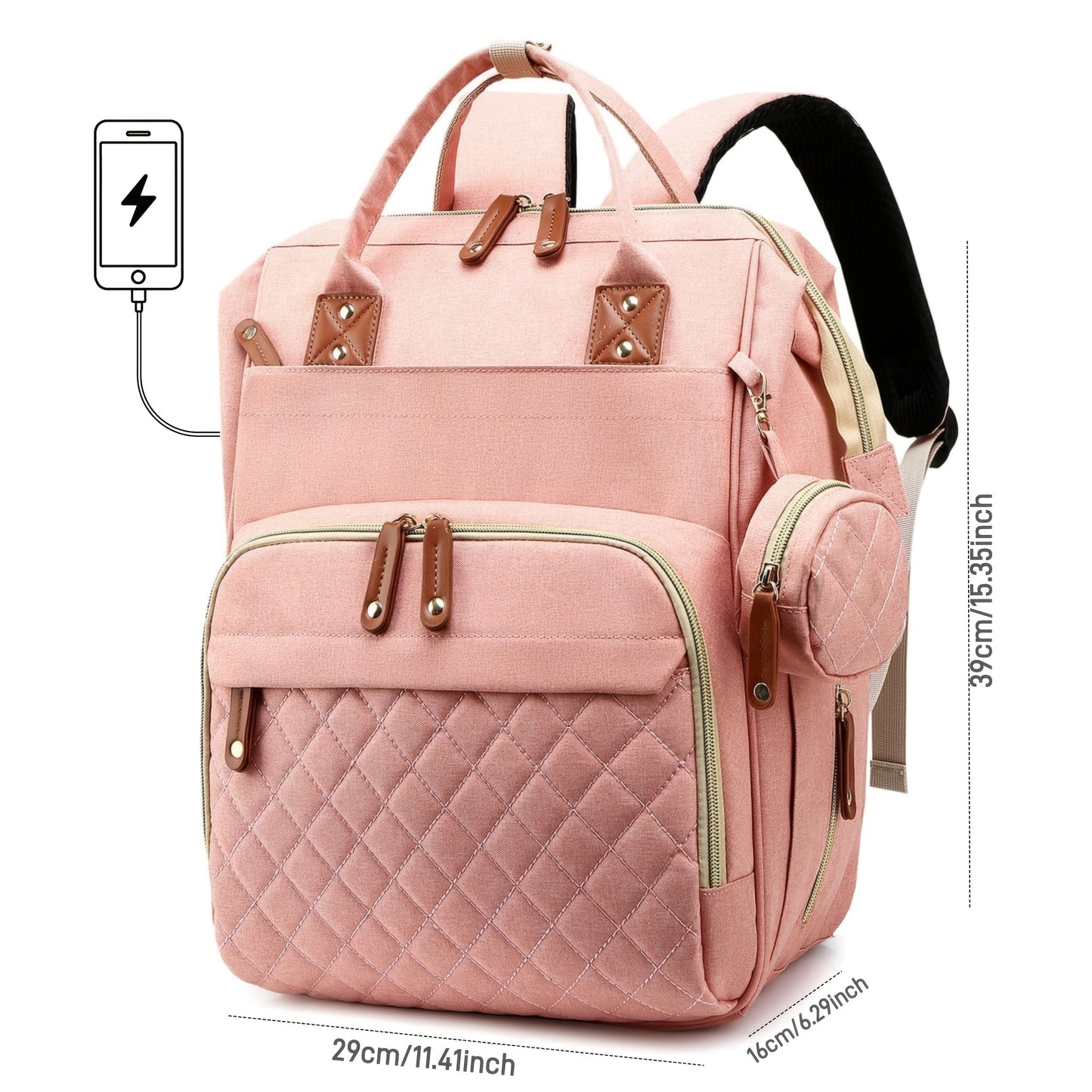 Diaper Backpack - Spacious Parent Bag with Multiple Pockets, Soft Nylon, Zip Closure - Perfect for Parents on the Go, Orange Pink