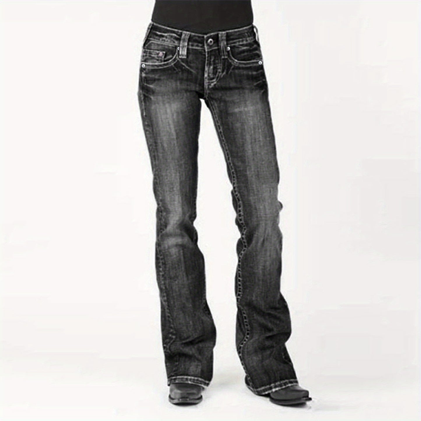 American Retro Jeans, New Mid-Waist Flared Pants for Women, Elastic, Tall And Powerful Pants