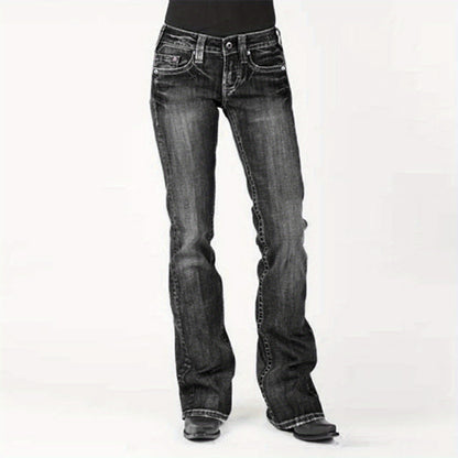 American Retro Jeans, New Mid-Waist Flared Pants for Women, Elastic, Tall And Powerful Pants