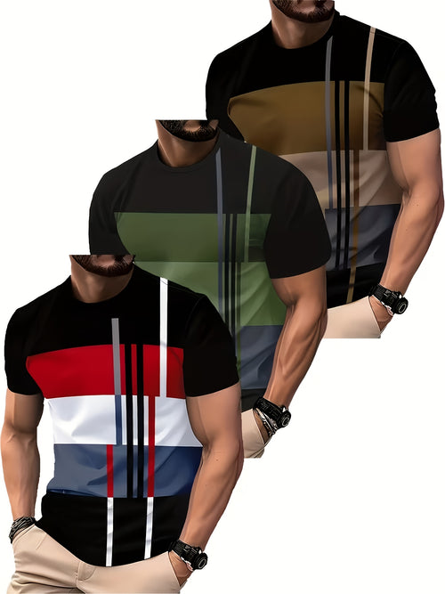 3pcs Men's Moisture Wicking Breathable Short Sleeve T Shirts Color Block Round - product view 1