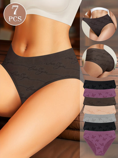 Set of 7 Women'S Low-Rise Briefs Featuring a Butterfly Design, Soft And Comfortable, Sexy And Breathable, Suitable for Various Daily Occasions