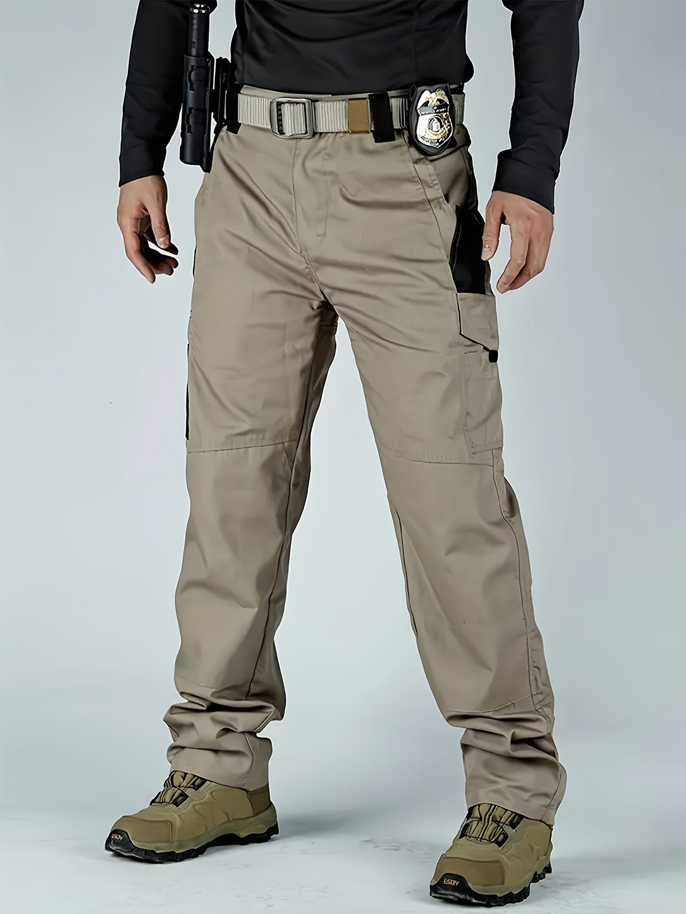 2pcs Set, Men'S Outdoor Cargo Pants, Multi-Functional Pockets, Lightweight, Ripstop, Durable Work Pants, for Camping Hiking Fishing, Suitable for Spring Summer And Autumn Seasons