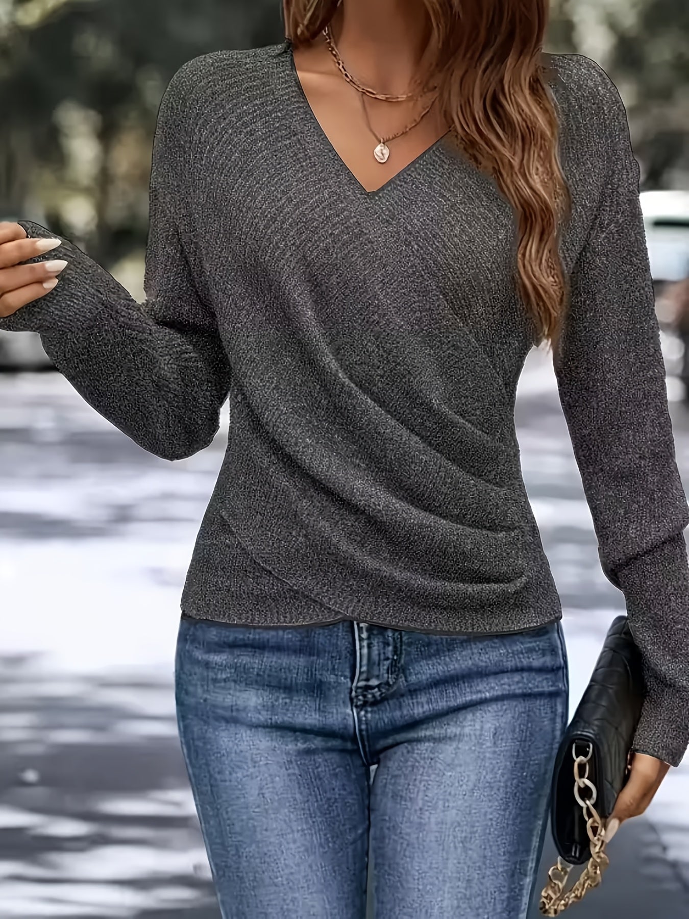 Women'S Elegant V-Neck Long Sleeve Sweater -Soft Warm Spring Pullover, Classic Chic Office And Party Outfit, Non-Transparent Layering Essential, Spring/Fall Everyday And Formal Tops for Women, Ladies Fashion Sweaters, Valentine'S Day Gift