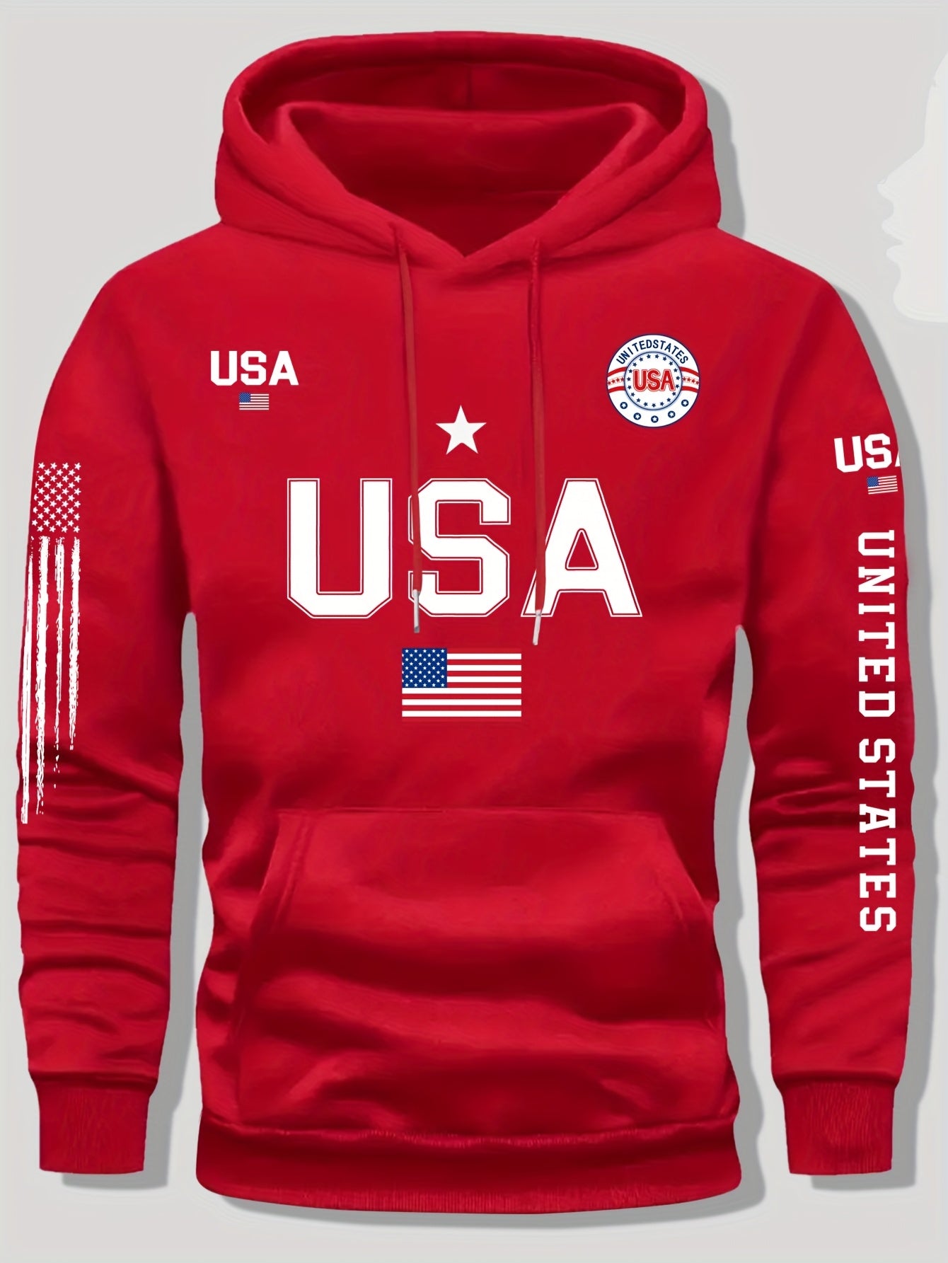 USA Flag Pattern Printed Hoodies, Men's Sweatshirts, United States Letter Printed Casual Knitted Fabric Pullovers for Both Men and Women, Student Couple Outfits, Fashionable Sweatshirts, Autumn and Winter Men's and Women's Sweatshirts