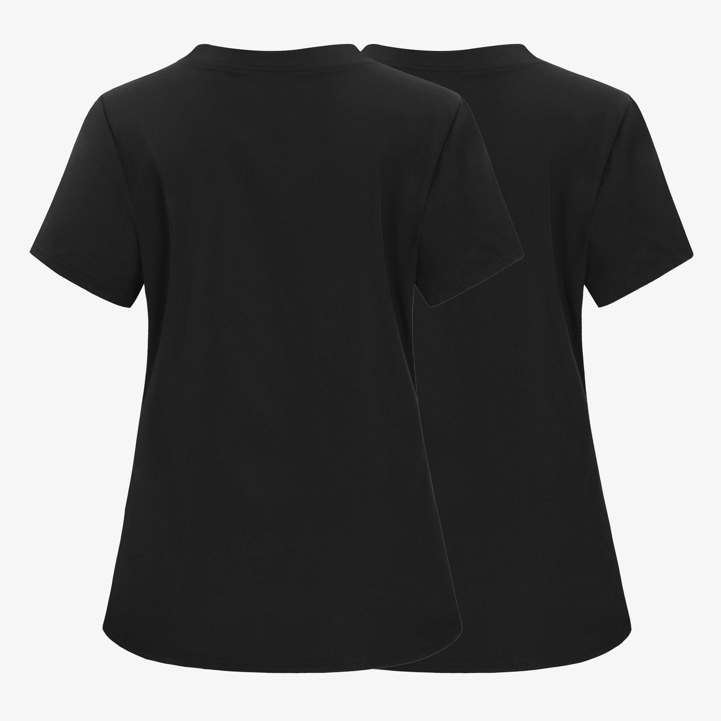 Elegant Chic 2pcs V-Neck T-Shirts with Patch Pockets, Short Sleeve Solid Color Non-Stretch Polyamide Blend Tops for Women - Polyester 95%, Elastane 5%, Regular Fit with H Contour