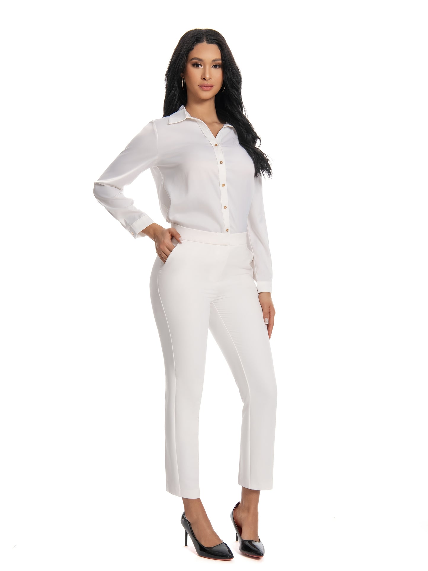 Women'S Mid Waisted Slim Fit Ankle Length Stretch Trousers Vibrant Red High Stretch Fabric with Pockets, Elegant Office Workwear & Evening Out Pants, Machine Washable All-Season Versatile Bottoms, Formal Attire Trousers, Easycare Trouser