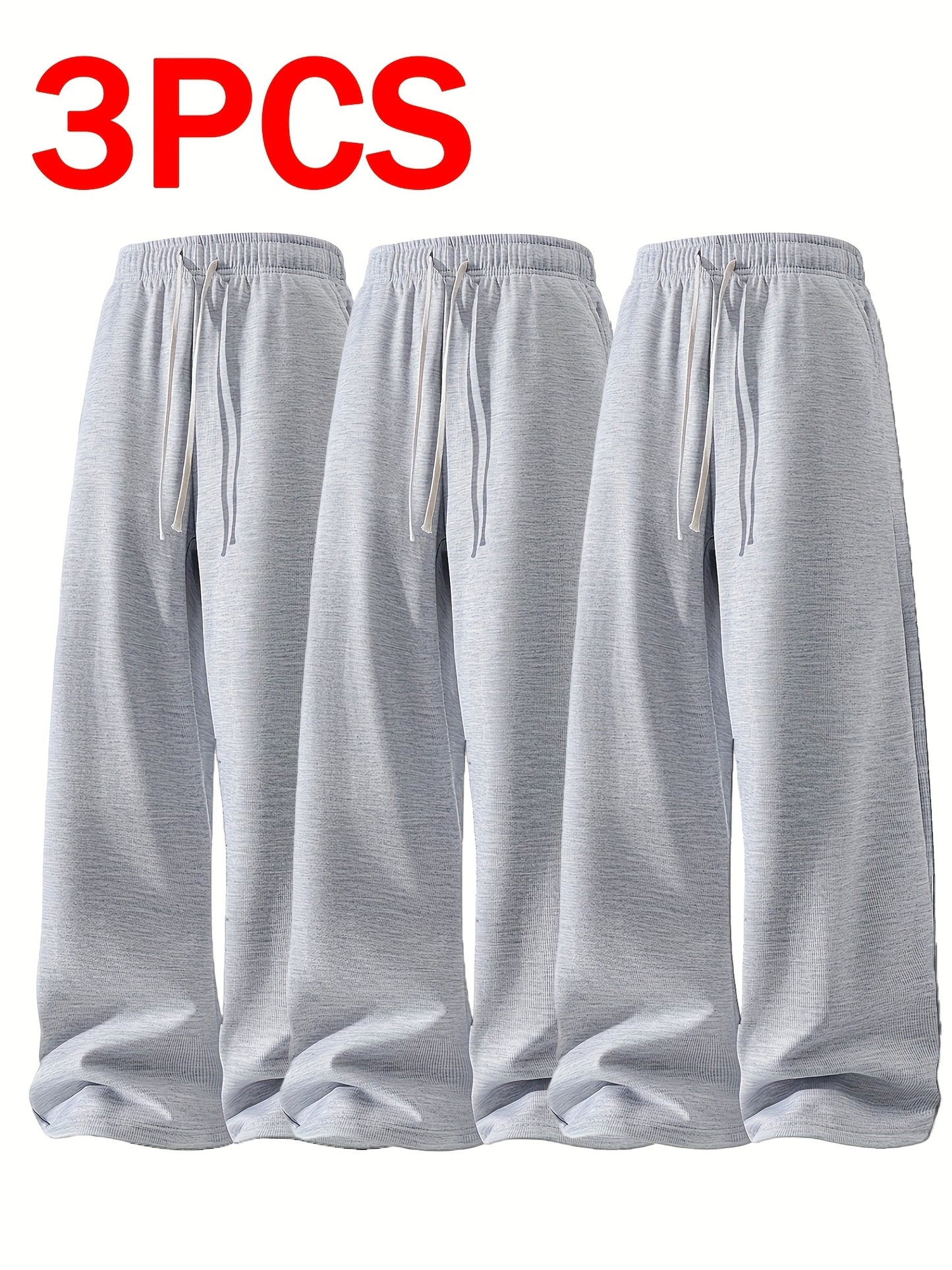 3pcs Men's Lightweight Soft Joggers - Loose Fit Straight Leg Pants Waist, Light Grey & Black/Dark Grey, All-Season Comfort Suitable for Gym, Casual Wear, Everyday Use - Straightforward Casual Style (Stock Available)