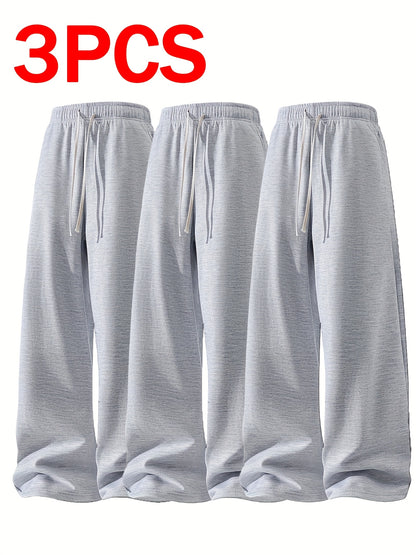 3pcs Men's Lightweight Soft Joggers - Loose Fit Straight Leg Pants Waist, Light Grey & Black/Dark Grey, All-Season Comfort Suitable for Gym, Casual Wear, Everyday Use - Straightforward Casual Style (Stock Available)
