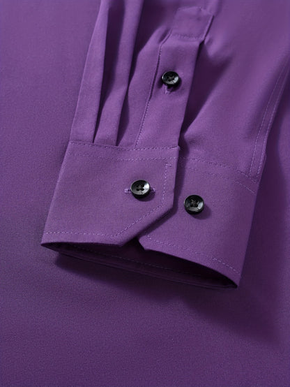 Men'S Henley Collar Long Sleeve Shirt | Casual, All-season, Solid Color, Regular Fit, Button Details, Woven Fabric
