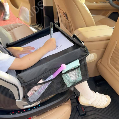 1pc Foldable And Expandable Polyester Youngsters Car Seat Travel Tray with Multiple Storage Pockets - Lightweight, Wall-Mountable Design for Airplane, Car And Home Use, Car Storage Tray | Versatile Travel Accessory | Sturdy Constructio
