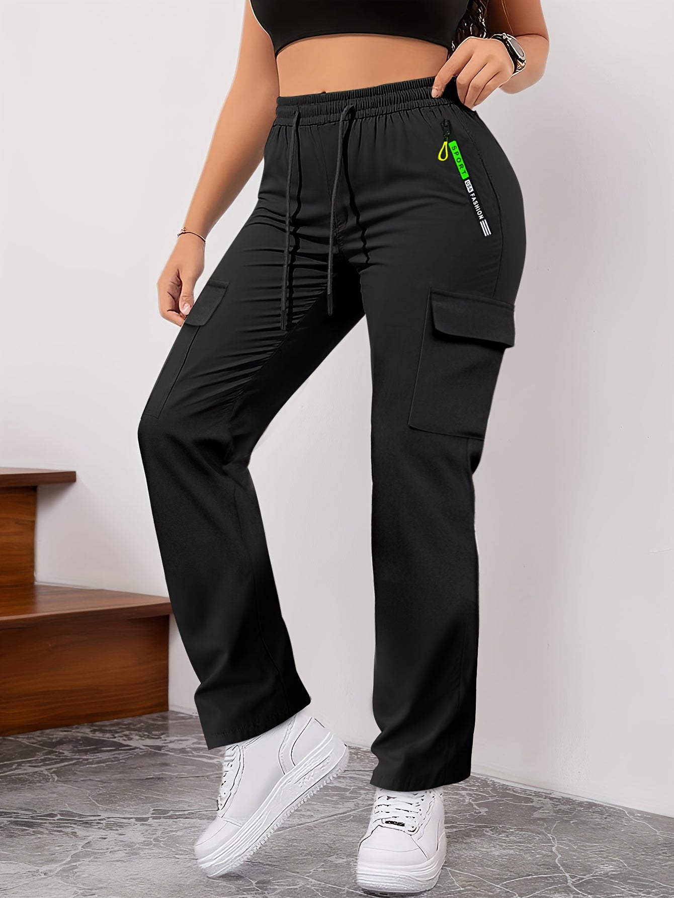 Women's Outdoor Sports Pants with Zippered Pockets, Elastic Waistband with Drawstring, Suitable for Climbing And Running