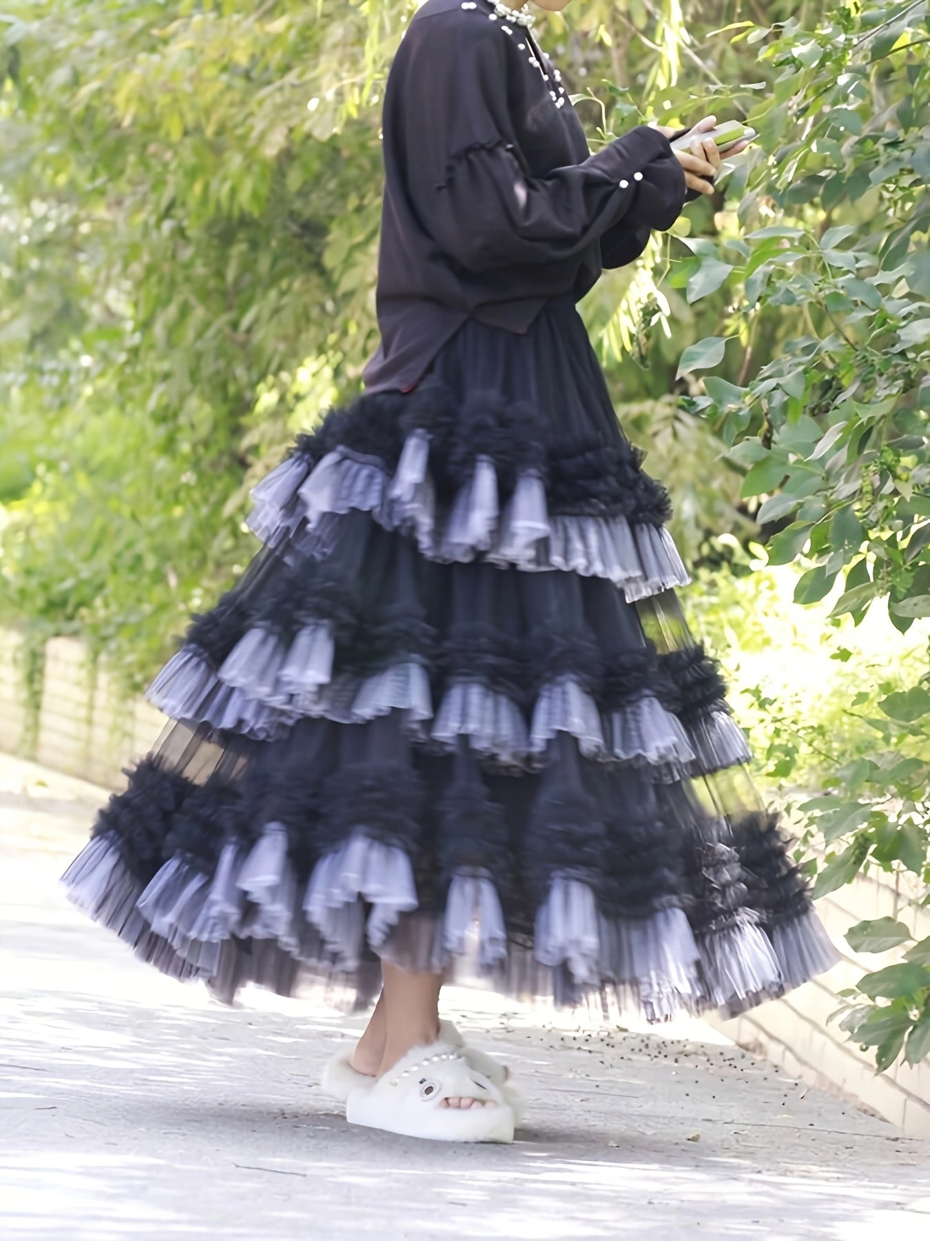 Women'S Tulle Tutu Skirt High-Low Flowy A-Line Ballet Skirt With Elastic Waist, Layered Mesh Fluffy Long Skirt For Beach Party Streetwear Wedding Cake Winter Fashion Outfits