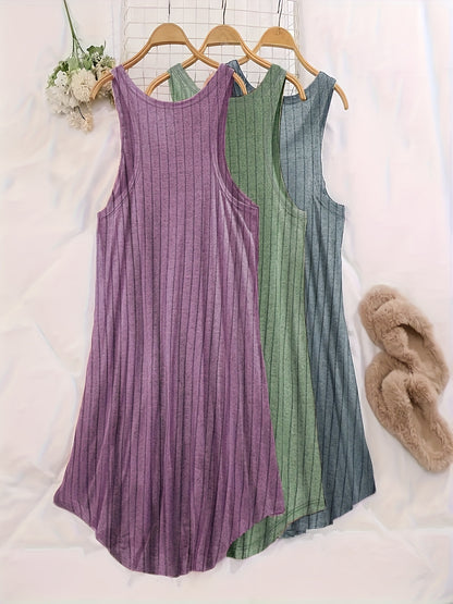 Large Size Three-Piece Set of Ribbed Vest and Home Skirt