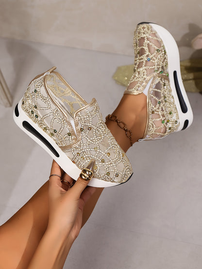 Women's High Rise Sequin Casual Sports Shoes, Women Shoes, Sneakers