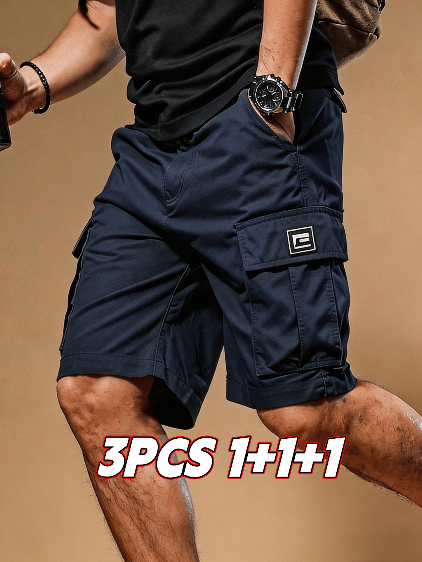 3-pc Men'S Summer Casual Sport Cargo Shorts with Drawstring And Multi-Pockets, for Outdoor Activities, Running, And Hiking, Ideal Gift for Men