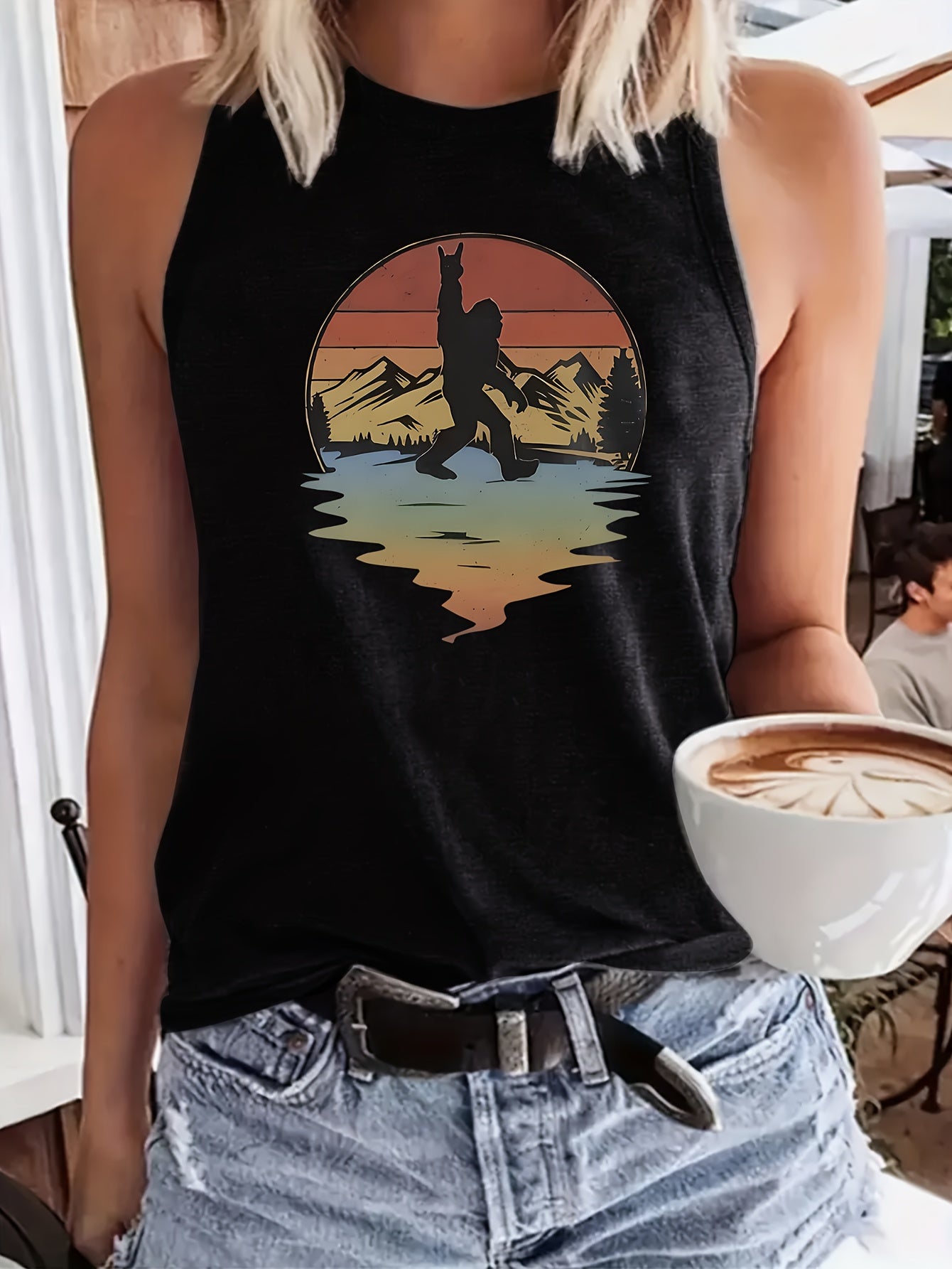 Pattern Print Casual Vest - Crew-neck Casual Sleeveless Vest in Polyester - Lightweight Breathable, Women's Wear