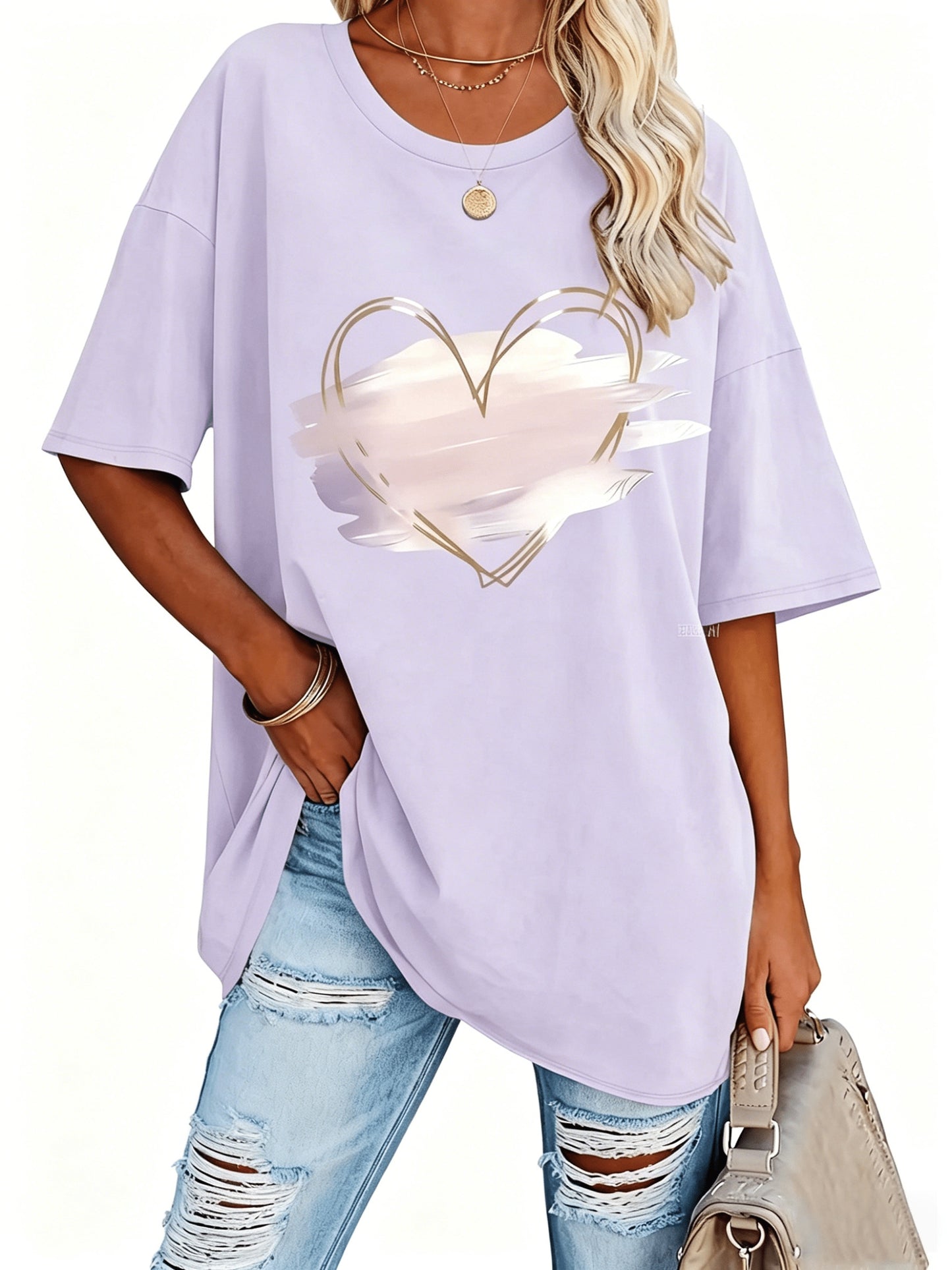 Plus Size, Plus Size Comfortable Short Sleeve Round Neck Top