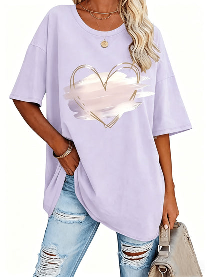 Plus Size, Plus Size Comfortable Short Sleeve Round Neck Top