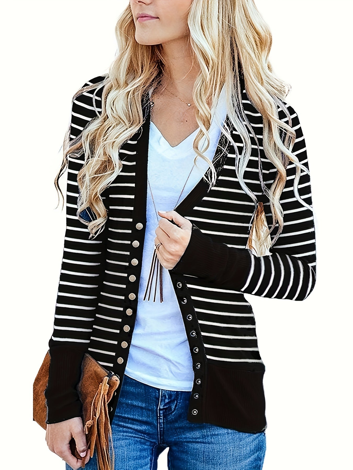 Women's Button Cardigan Long Sleeve Tops Shirts Outwear Solid Ribbed Open Front Cardigan Sweaters