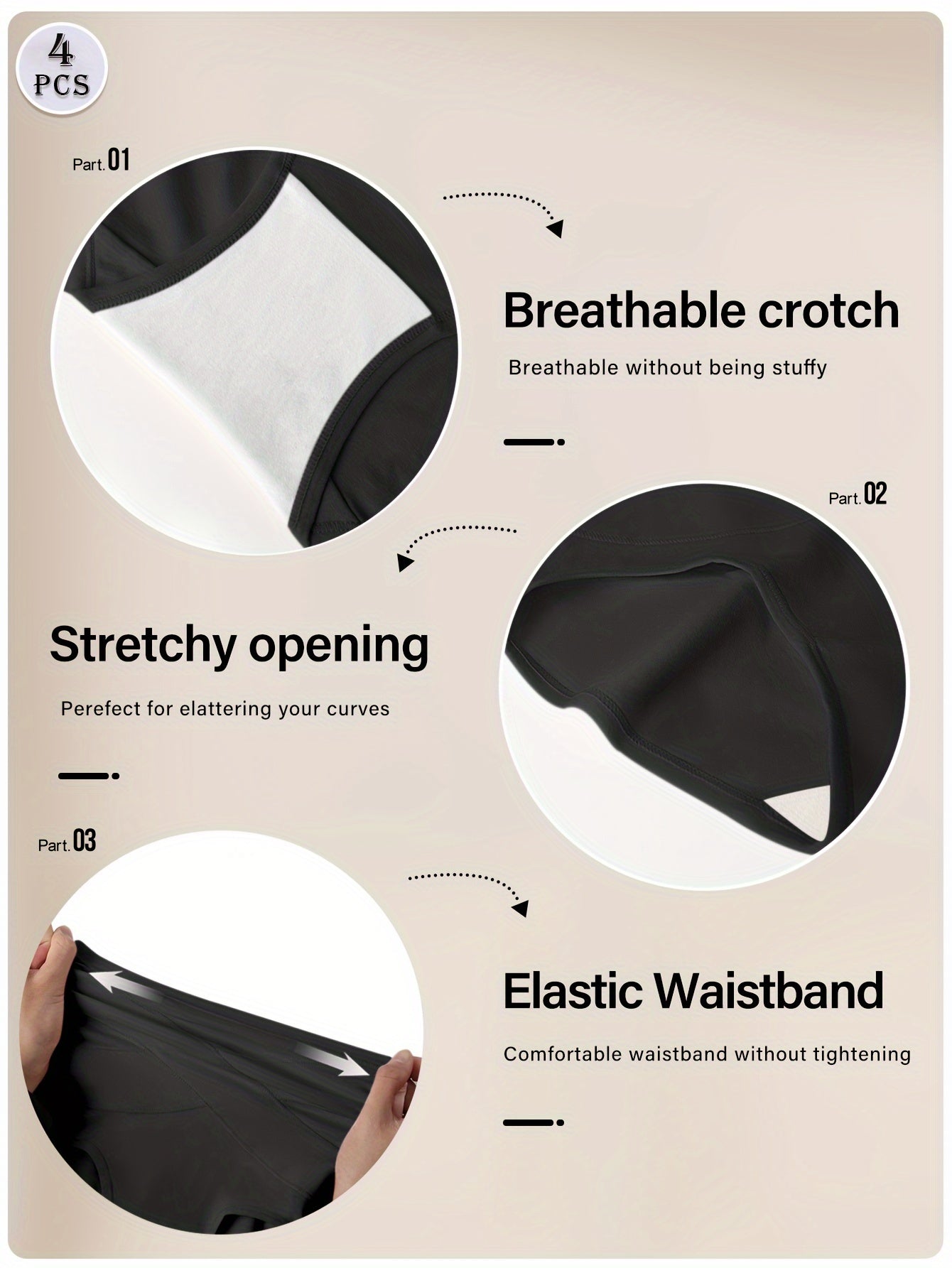 4pcs High Waist Crossover Tummy Control Briefs, Seamless Soft Stretchy Breathable Full Coverage Intimates Panties, Women's Lingerie & Underwear