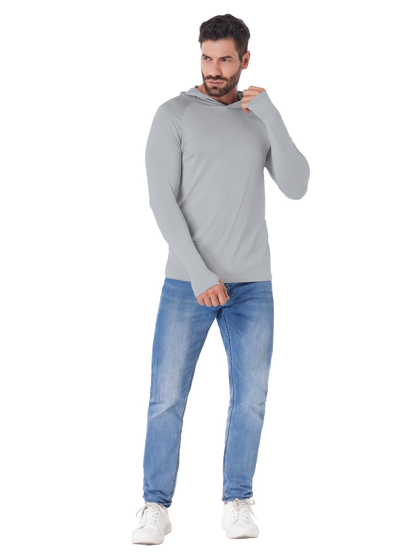 TELALEO 5pcs Men's Athletic Hoodies Long Sleeve Quick Dry Running Shirts with Thumb Holes Lightweight Rash Guards for Fishing