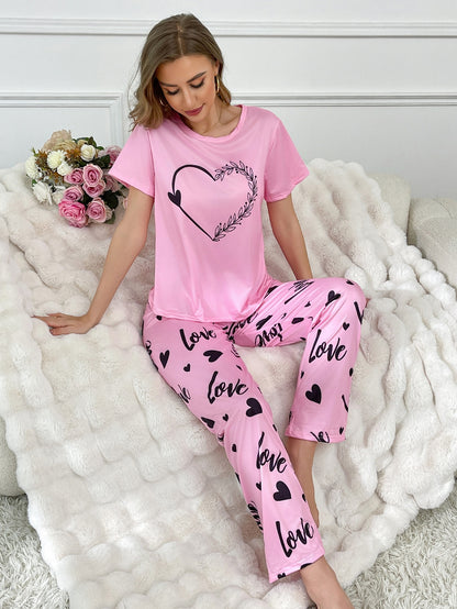 3pcs Pajama Set with Top + Shorts + Trousers, Round Neck And Hooded Print, Suitable for Wearing Outside