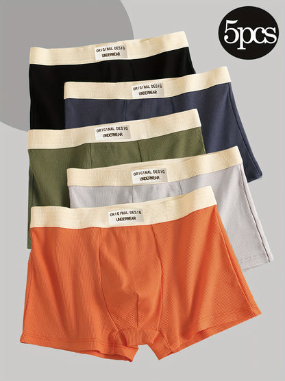 5pcs Men Underpants Teenagers Men Underpants Boxer, Trendy Underpants, Comfy Stretchy Casual Boxer Briefs Shorts, Sports Trunks