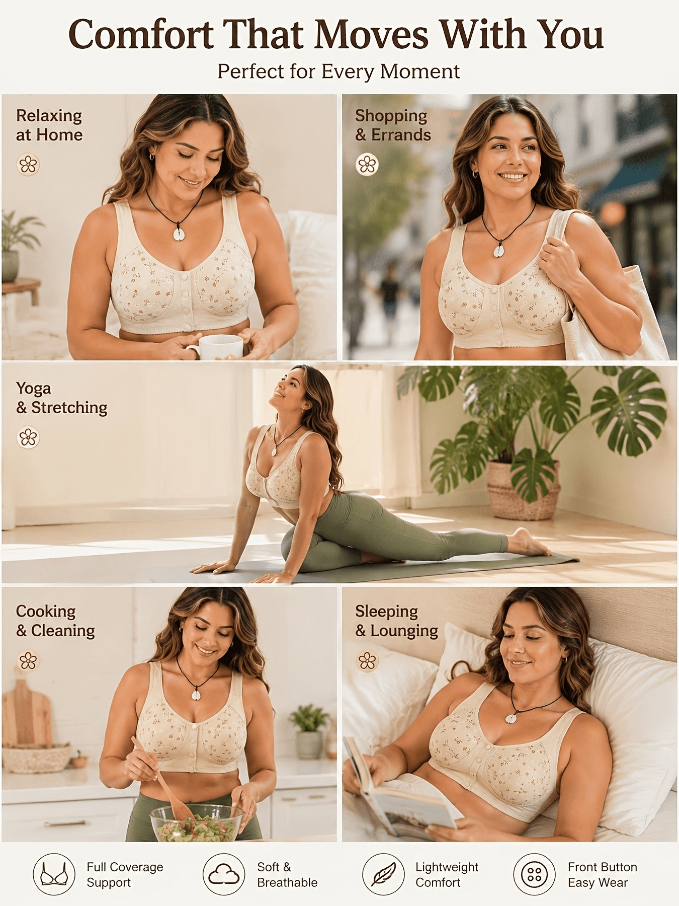 7pcs Seamless Front Button Bra Set - Soft Without Steel Rings, Small Women's Bra, Comfortable And Breathable, Suitable for Daily/yoga/travel/festivals