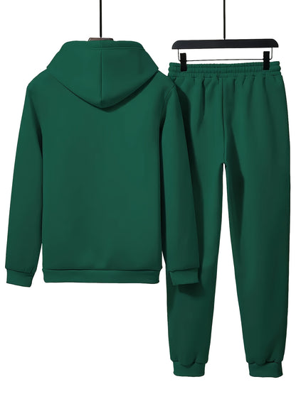 Casual Hoodie And Sweatpants Set - Lining, Long Sleeves, Printed Design | Machine Washable