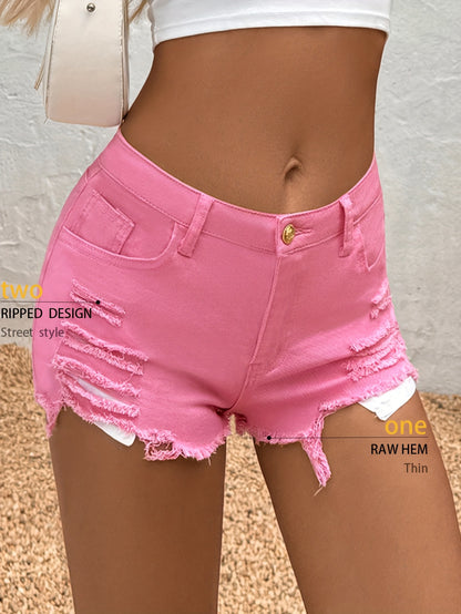 Regular Hole Stretch Denim, Casual Shorts, Y2K Cute Short Jeans