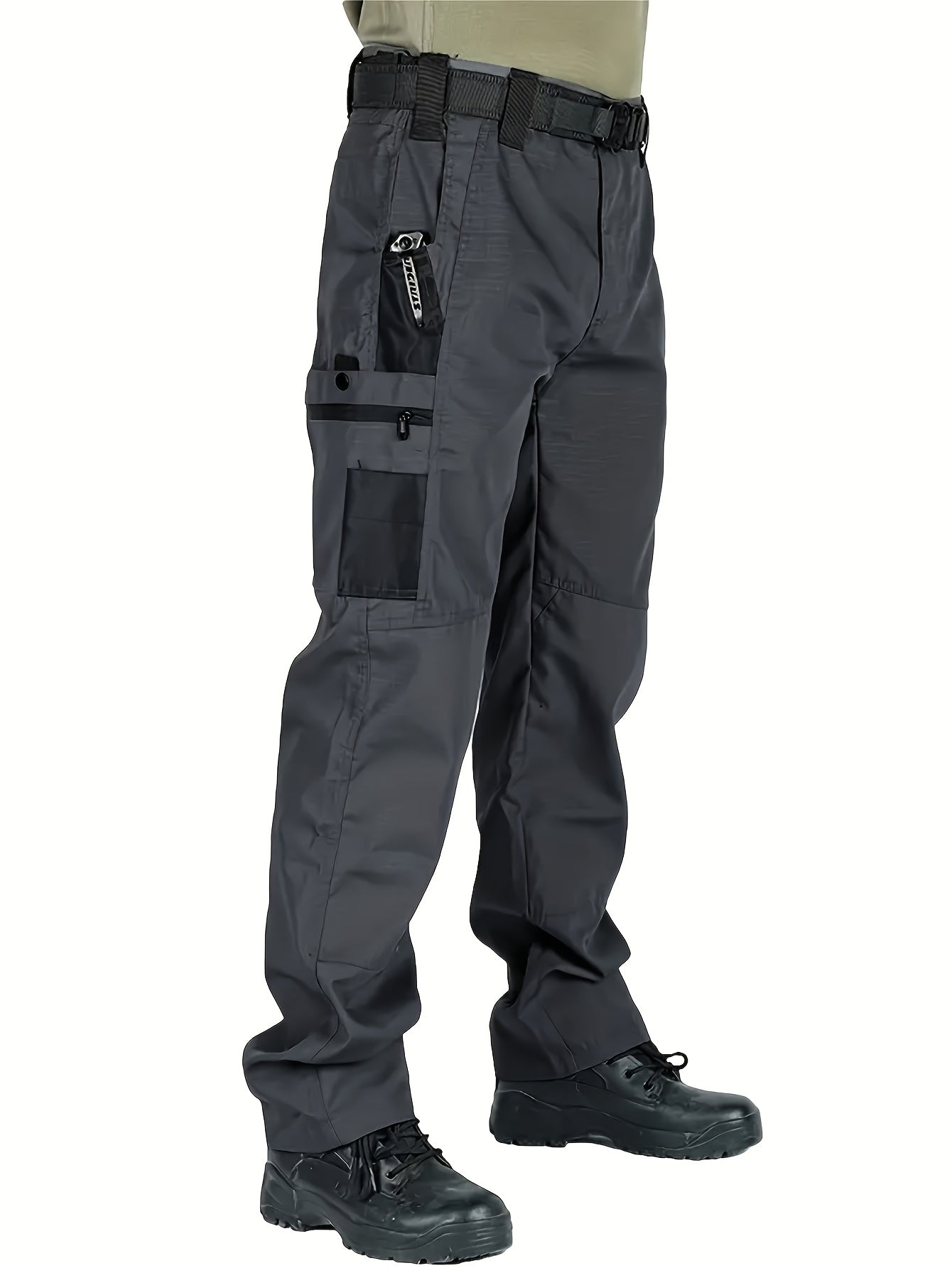 2pcs Set, Men'S Outdoor Cargo Pants, Multi-Functional Pockets, Lightweight, Ripstop, Durable Work Pants, for Camping Hiking Fishing, Suitable for Spring Summer And Autumn Seasons