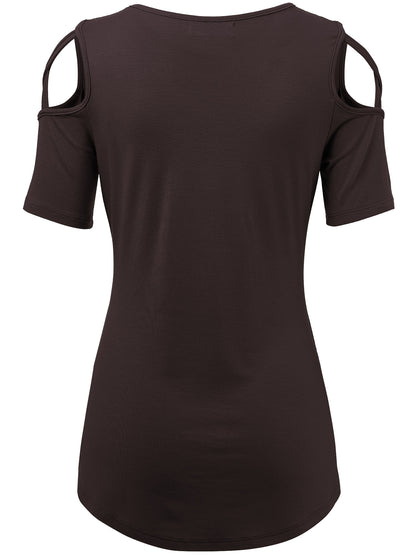 Women's Casual Open Strap Shoulder Short Sleeve Top