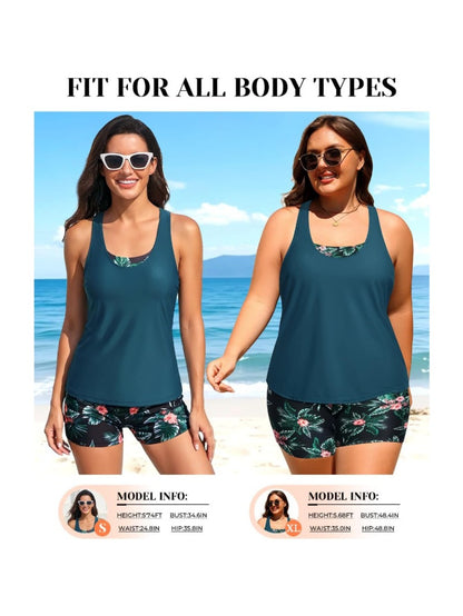 Women'S Tummy Control Tank Bikini Three-Piece Set (Including Bra Top + Shorts) - Separates Swimsuit for Women And Juniors