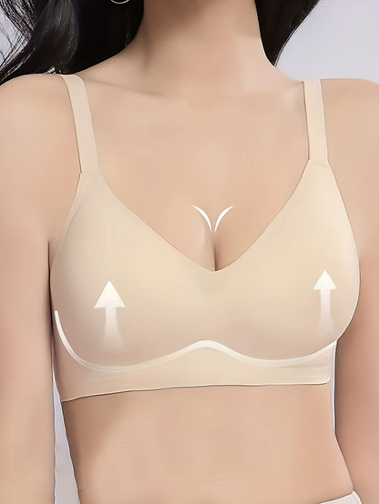 3pcs Women'S Wireless Push-Up Bra - No Underwire, Soft Lift Design with Adjustable Straps & Non-Removable Padding, Nude Tones for Daily & Special Events, Elegant Everyday & Formal Bras for Small Busts, Comfortable Fit
