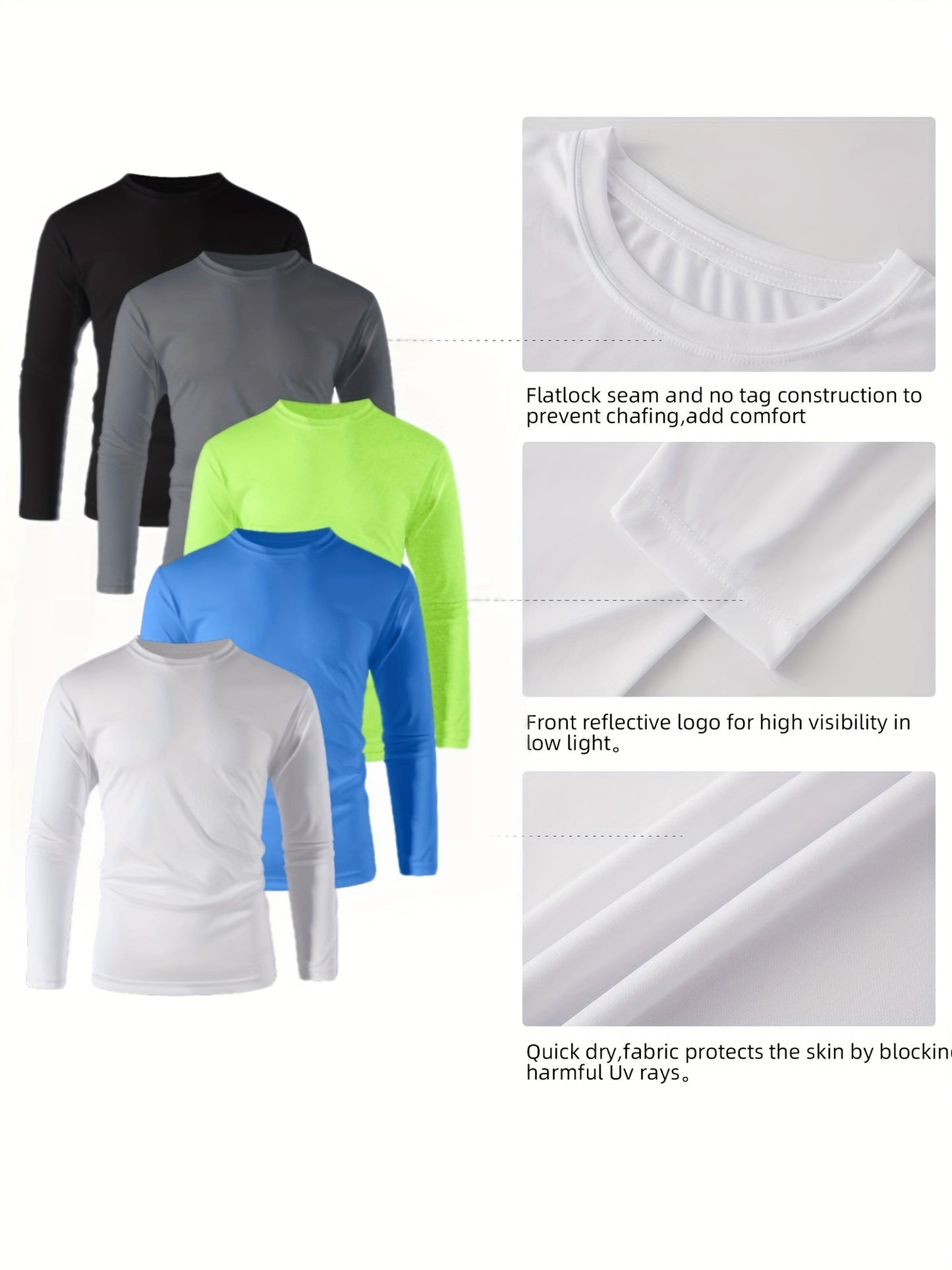 Men'S Long Sleeve Shirts for Active Use - Quick-Drying And Moisture-Wicking, Set of 5, Available in Sizes S to 3XL