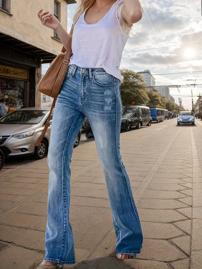 Bright Steel Blue Denim High-Waist Jeans - product view 3