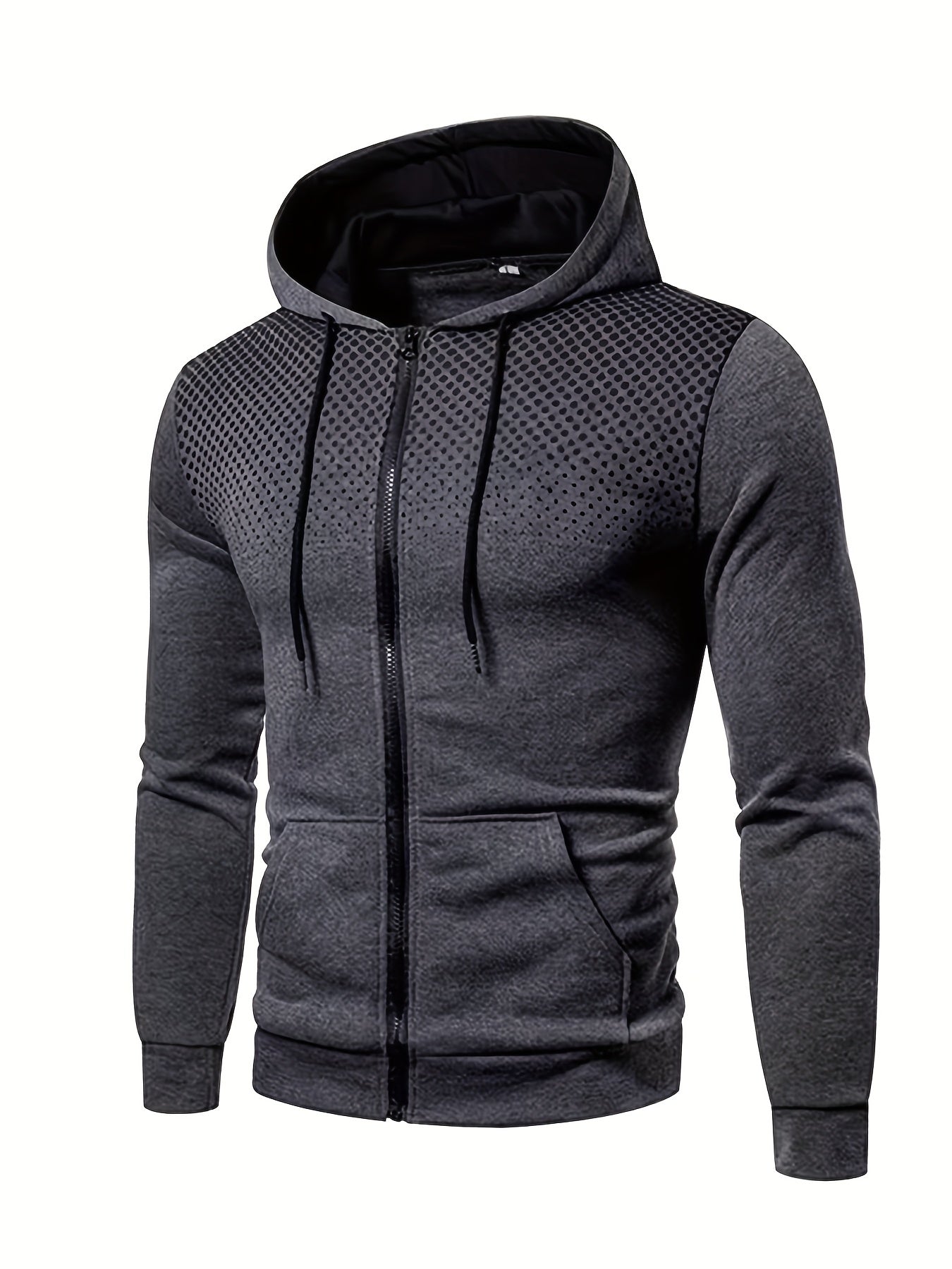 Men's Polka Dot Printed Hooded Jacket, Hooded Jacket with Zippers and Pockets, Men's Winter and Autumn Casual and Sporty Fashion