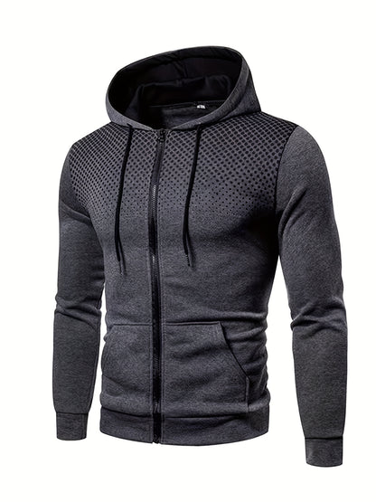Men's Polka Dot Printed Hooded Jacket, Hooded Jacket with Zippers and Pockets, Men's Winter and Autumn Casual and Sporty Fashion