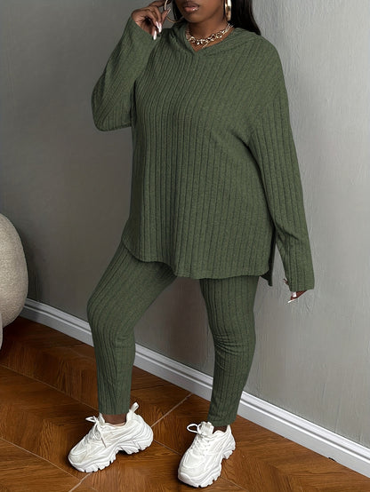 Plus Size, Women's Plus Size 2pcs Outfits Sweatsuits Sets Long Sleeve Hoodies Lounge Sets