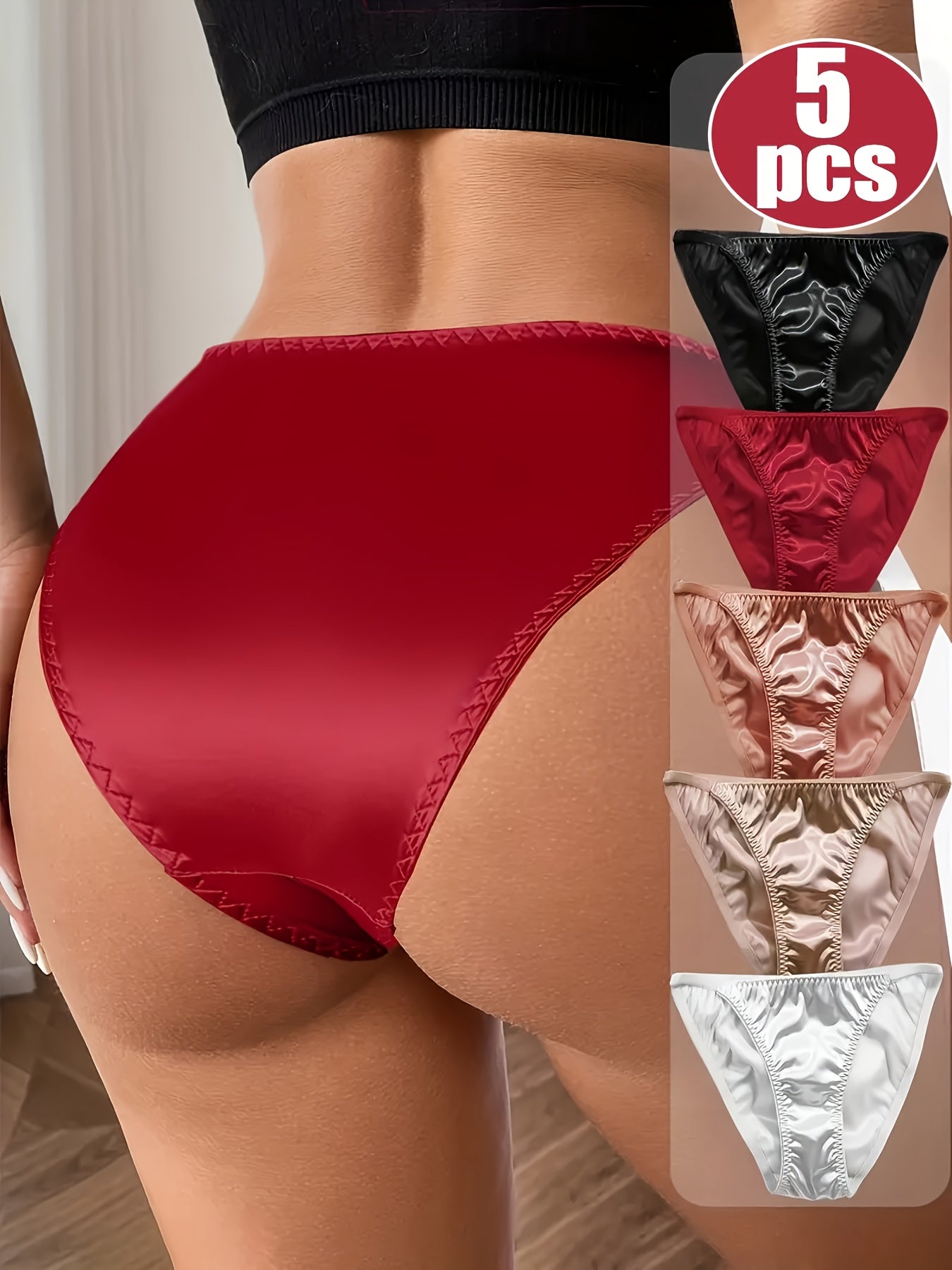 5pcs Women's Underwear Ice Seamless Low Waist Thin Belt Underwear V-shaped Solid Color Underwear