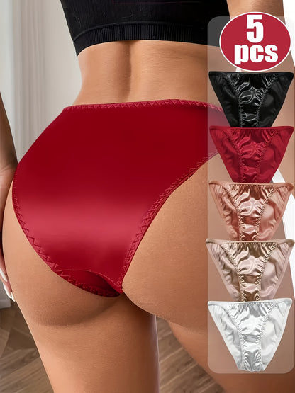 5pcs Women's Underwear Ice Seamless Low Waist Thin Belt Underwear V-shaped Solid Color Underwear