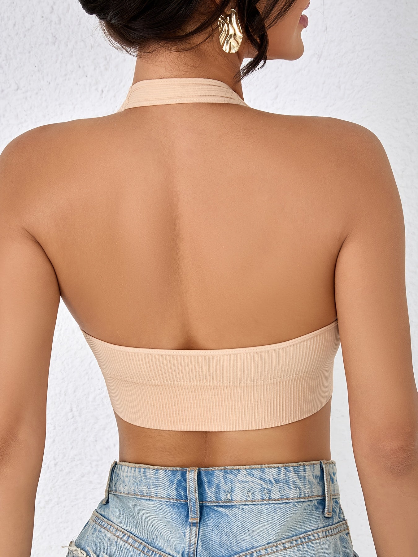 4pcs Neck Hanging Tank Top, Women's Breathable Ribbed Backless Underwear, Women's Sports Yoga Vest Top