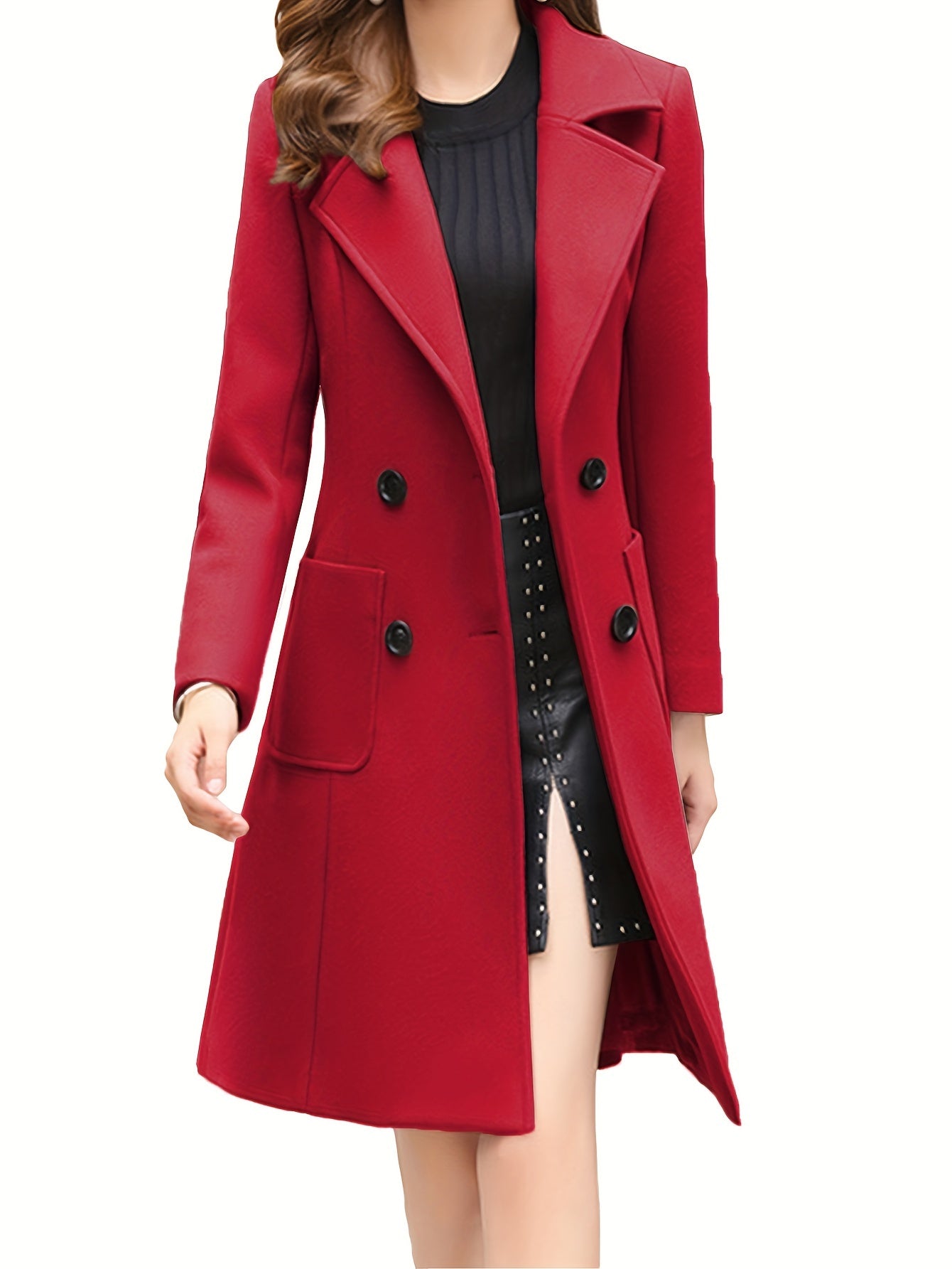 Mid-Length Coat for Women Featuring a Double-Breasted Lapel Design, Perfect for Winter