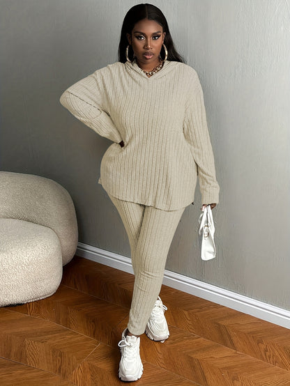 Plus Size, Women's Plus Size 2pcs Outfits Sweatsuits Sets Long Sleeve Hoodies Lounge Sets