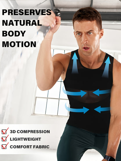 3pcs Pack Men's Compression Shaping Vest - Tummy Control Slimming Shirt, Muscle Enhancing Workout Tank Top Suitable for Gym, Post-Surgery & Casual Attire - Discreet Shapewear (Machine Washable)